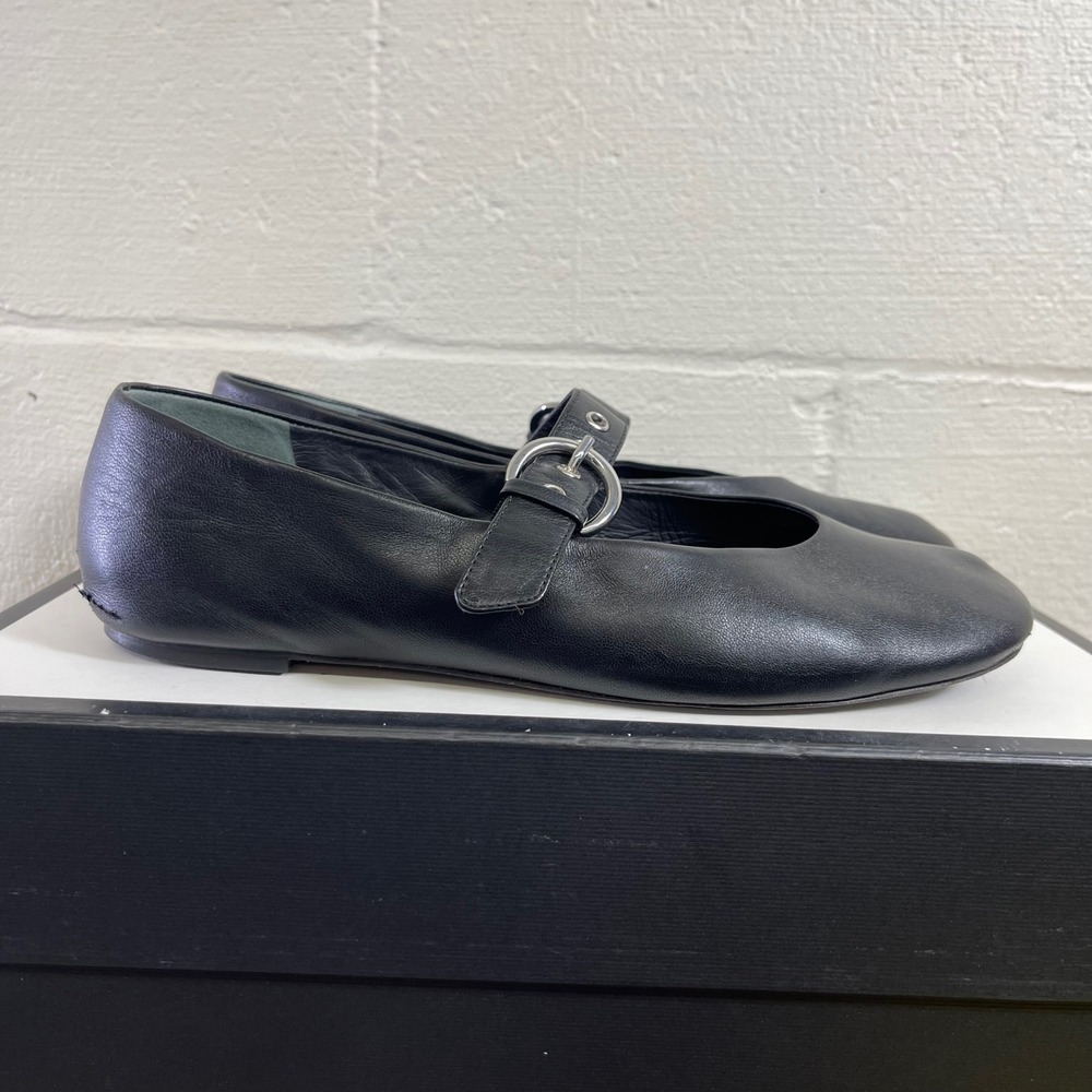 Reformation Bethany‎ Mary Jane Ballet Black Leather Flat Shoes Women's 10.5 US
